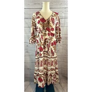 Fig + Flower Boho Floral Dress Womens M 100% Rayon V Neck Midi NWT